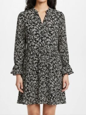 J. Crew Mercantile Dress Sz S Black & White Floral Ruffle Wrist Adjustable